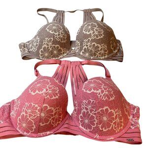 Set of 2 Victoria's Secret PINK Women's 36D Lightly Lined Lace Racerback Bra